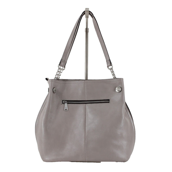 Patricia Nash 14 x 11 x 6 Gray Taupe Silver Hardware Double Strap Leather Purse