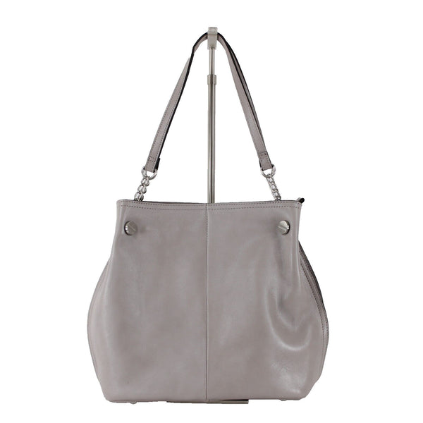 Patricia Nash 14 x 11 x 6 Gray Taupe Silver Hardware Double Strap Leather Purse