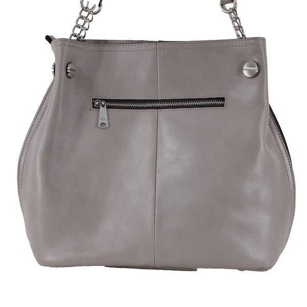 Patricia Nash 14 x 11 x 6 Gray Taupe Silver Hardware Double Strap Leather Purse