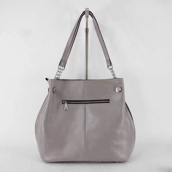 Patricia Nash 14 x 11 x 6 Gray Taupe Silver Hardware Double Strap Leather Purse