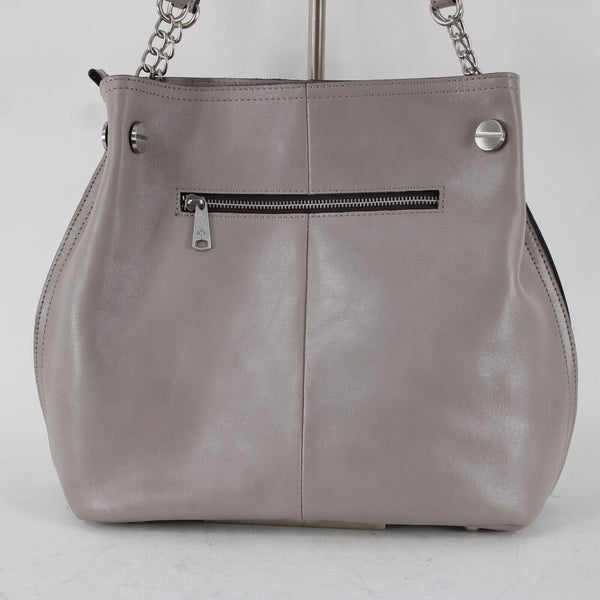 Patricia Nash 14 x 11 x 6 Gray Taupe Silver Hardware Double Strap Leather Purse