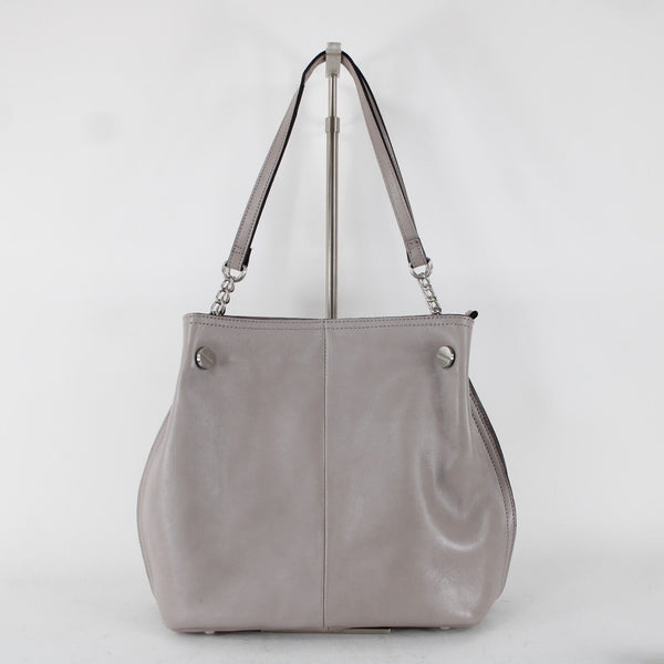 Patricia Nash 14 x 11 x 6 Gray Taupe Silver Hardware Double Strap Leather Purse