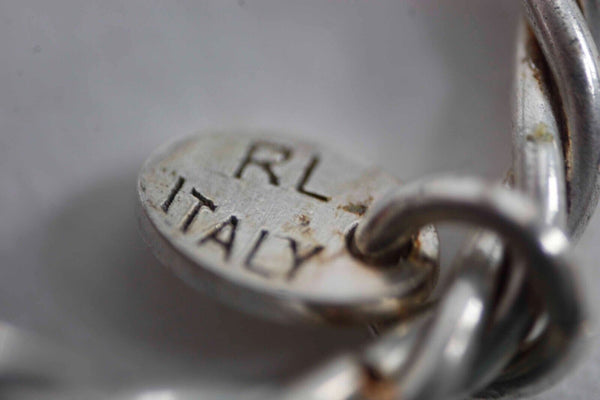 RL Italy 1in Round Orange Brown Silver Black Glass Pendant