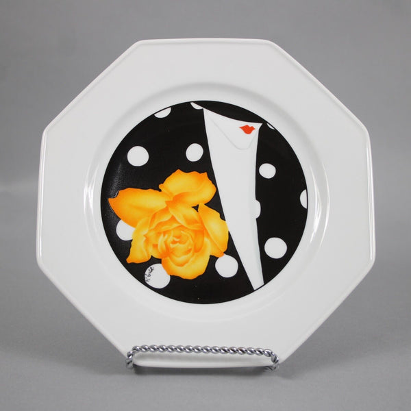 Rochard Limoges Set Of 4 White Black Flowers Woman's Faces 8" Dessert Plates