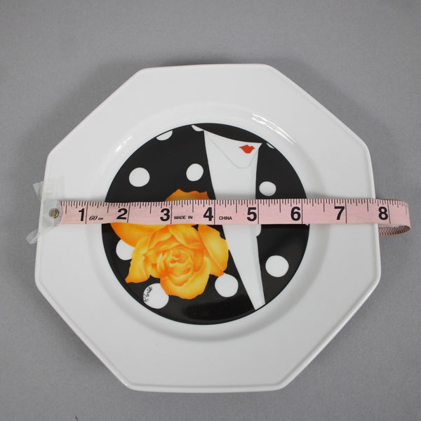 Rochard Limoges Set Of 4 White Black Flowers Woman's Faces 8" Dessert Plates