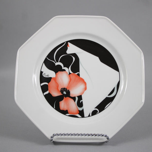 Rochard Limoges Set Of 4 White Black Flowers Woman's Faces 8" Dessert Plates
