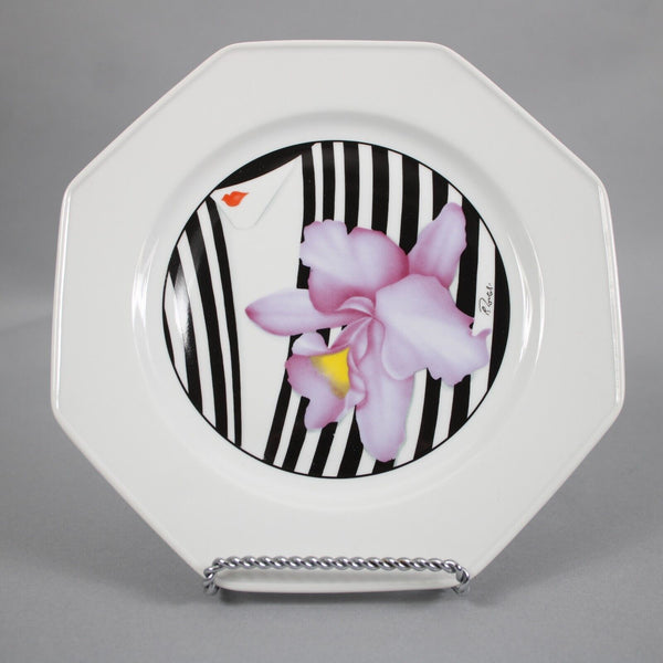 Rochard Limoges Set Of 4 White Black Flowers Woman's Faces 8" Dessert Plates