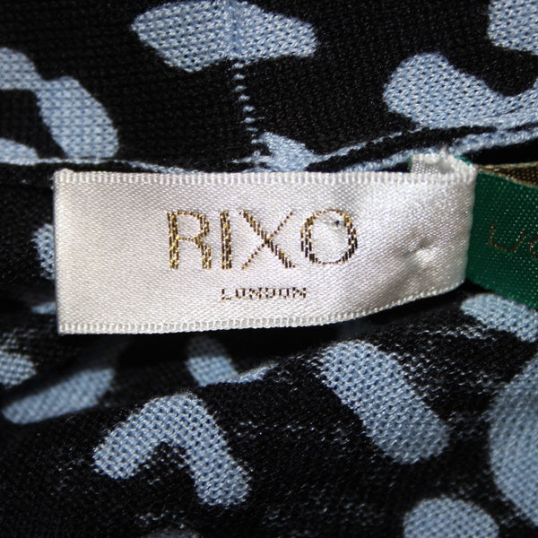 Rixo Dress NEW Sz L Black Blue Animal Print V Neck Maxi Silk Viscose Dress