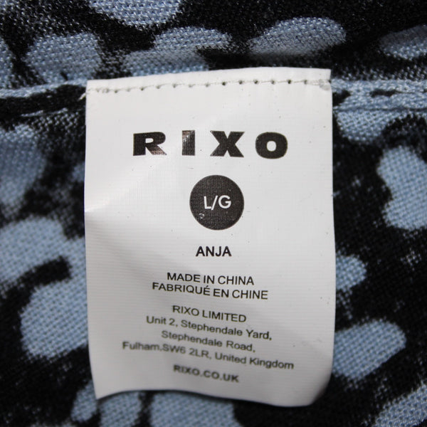 Rixo Dress NEW Sz L Black Blue Animal Print V Neck Maxi Silk Viscose Dress