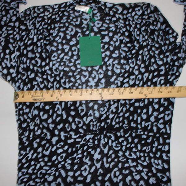 Rixo Dress NEW Sz L Black Blue Animal Print V Neck Maxi Silk Viscose Dress