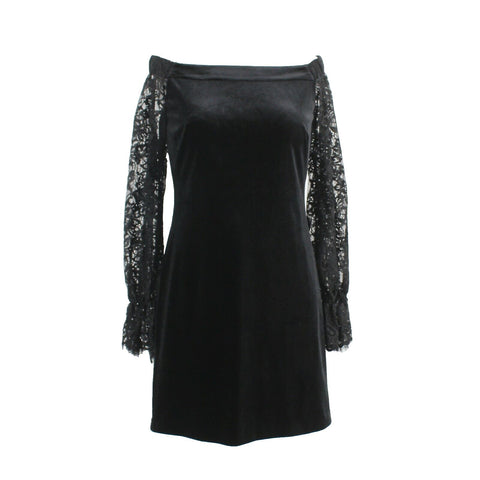 White House Black Market Sz 0 Black Lined Velvet & Lace Poly Blend Dress
