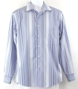 Pronto Uomo Sz M Blue Varied Stripe Cotton Modern Fit 100% Cotton Shirt