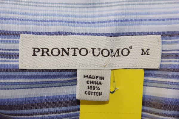 Pronto Uomo Sz M Blue Varied Stripe Cotton Modern Fit 100% Cotton Shirt