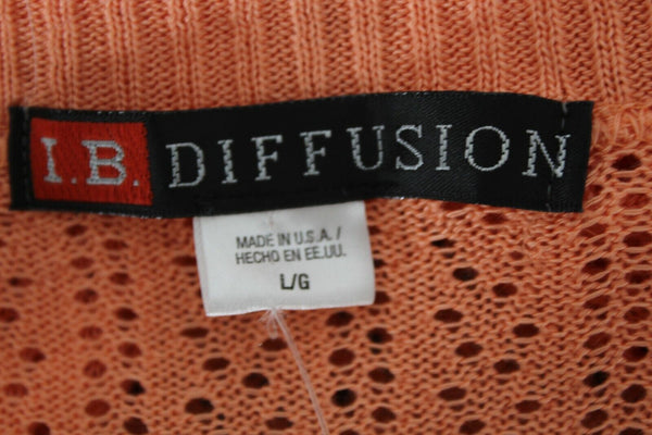 IB Diffusion NEW $25 Sz L Peach Open Knit Perforated Acrylic Cardigan