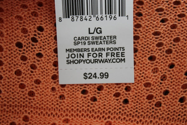 IB Diffusion NEW $25 Sz L Peach Open Knit Perforated Acrylic Cardigan