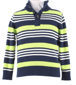 Place Sz XS Sz 4 Navy Blue White Neon Lime Stripe Cotton Blend Boys Sweater
