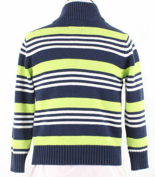 Place Sz XS Sz 4 Navy Blue White Neon Lime Stripe Cotton Blend Boys Sweater