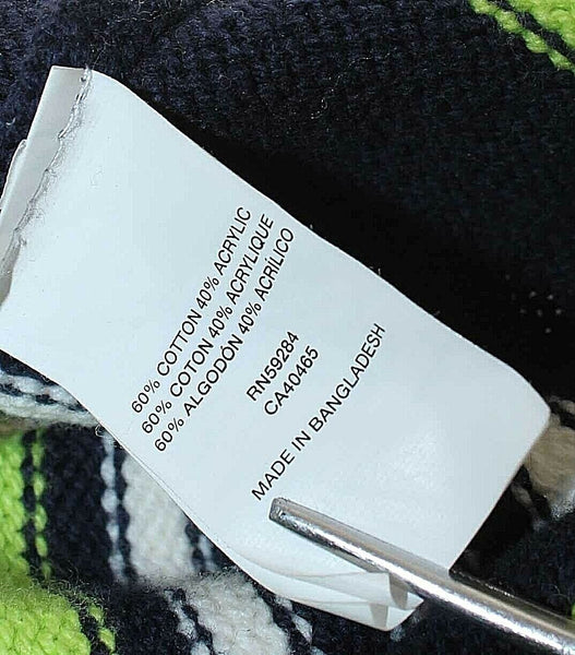 Place Sz XS Sz 4 Navy Blue White Neon Lime Stripe Cotton Blend Boys Sweater
