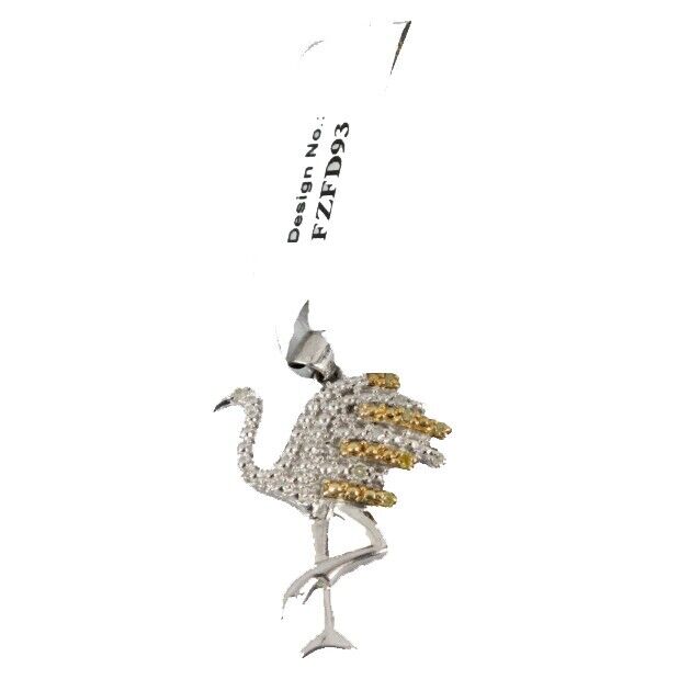 Sterling Silver 925 NEW Sz 1" 2.26g White Yellow Diamonds Flamingo Pendant