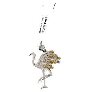 Sterling Silver 925 NEW Sz 1" 2.26g White Yellow Diamonds Flamingo Pendant