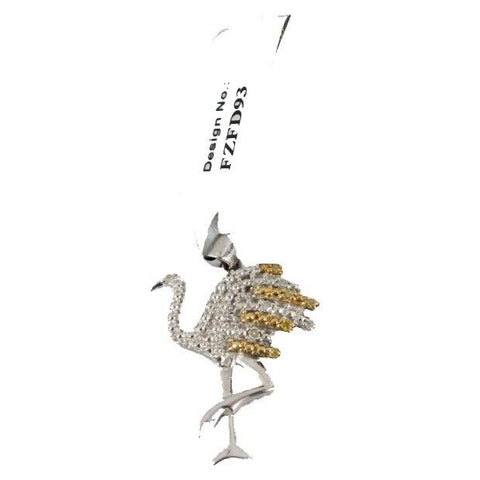 Sterling Silver 925 NEW Sz 1" 2.26g White Yellow Diamonds Flamingo Pendant