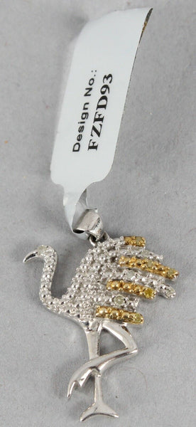 Sterling Silver 925 NEW Sz 1" 2.26g White Yellow Diamonds Flamingo Pendant