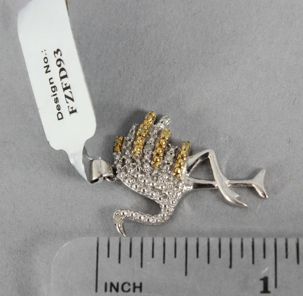 Sterling Silver 925 NEW Sz 1" 2.26g White Yellow Diamonds Flamingo Pendant