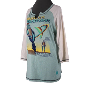 Double D Ranch Sz M Aqua Blue Multi Color Embroid Beaded V Neck 100% Cotton Top