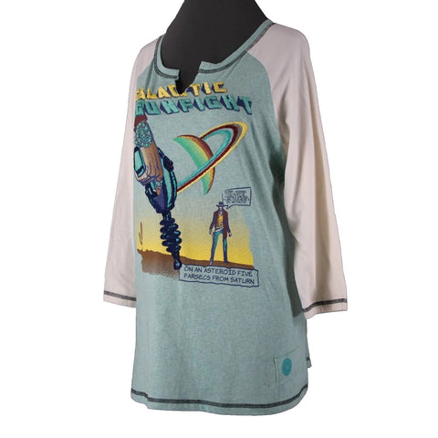 Double D Ranch Sz M Aqua Blue Multi Color Embroid Beaded V Neck 100% Cotton Top