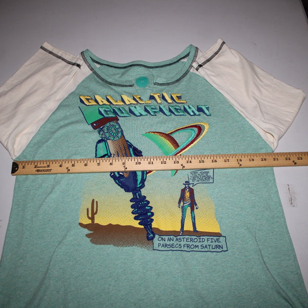 Double D Ranch Sz M Aqua Blue Multi Color Embroid Beaded V Neck 100% Cotton Top