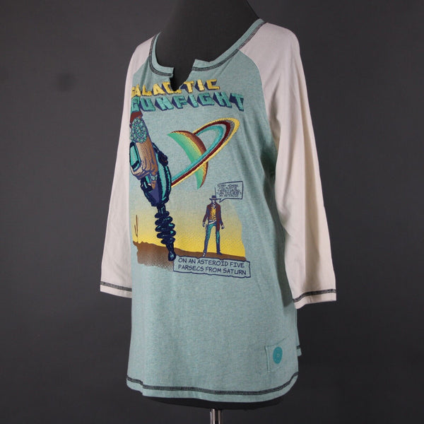 Double D Ranch Sz M Aqua Blue Multi Color Embroid Beaded V Neck 100% Cotton Top