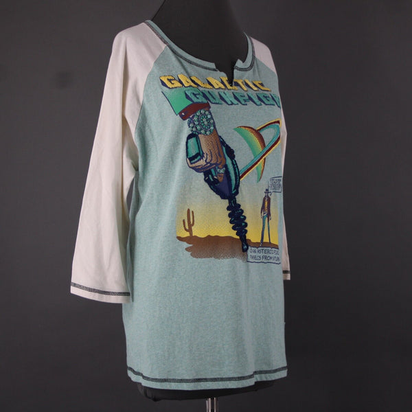 Double D Ranch Sz M Aqua Blue Multi Color Embroid Beaded V Neck 100% Cotton Top