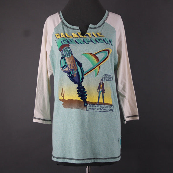 Double D Ranch Sz M Aqua Blue Multi Color Embroid Beaded V Neck 100% Cotton Top