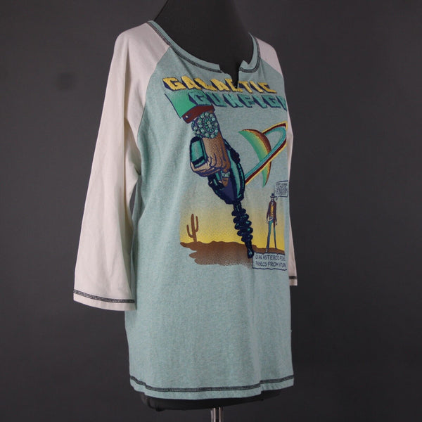 Double D Ranch Sz M Aqua Blue Multi Color Embroid Beaded V Neck 100% Cotton Top