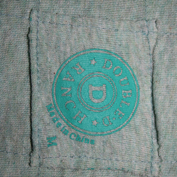 Double D Ranch Sz M Aqua Blue Multi Color Embroid Beaded V Neck 100% Cotton Top