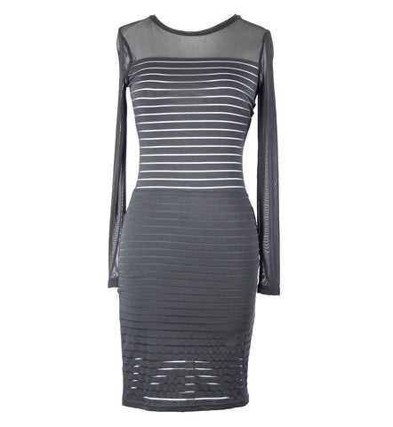 Angl Sz S Black Sheer Long Sleeve Color Block Polyester Sandex Bodycon Dress