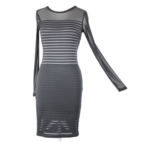 Angl Sz S Black Sheer Long Sleeve Color Block Polyester Sandex Bodycon Dress
