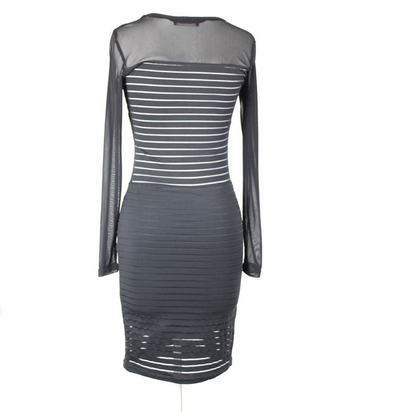 Angl Sz S Black Sheer Long Sleeve Color Block Polyester Sandex Bodycon Dress