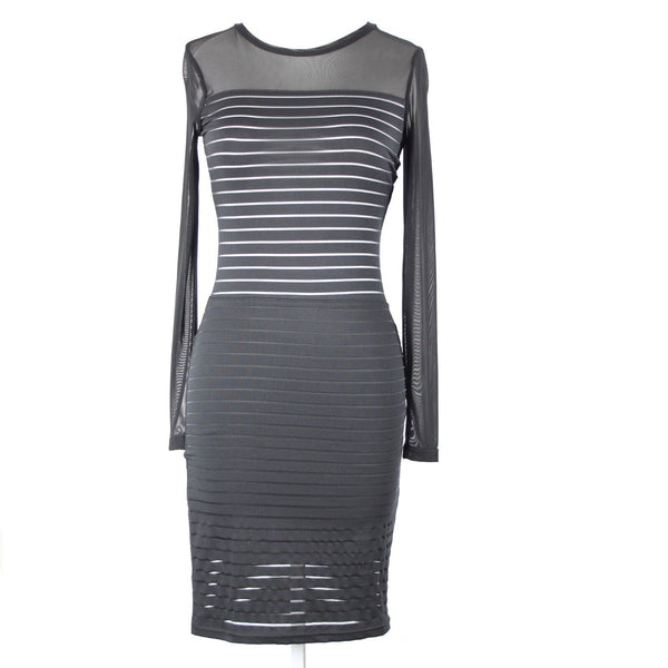 Angl Sz S Black Sheer Long Sleeve Color Block Polyester Sandex Bodycon Dress