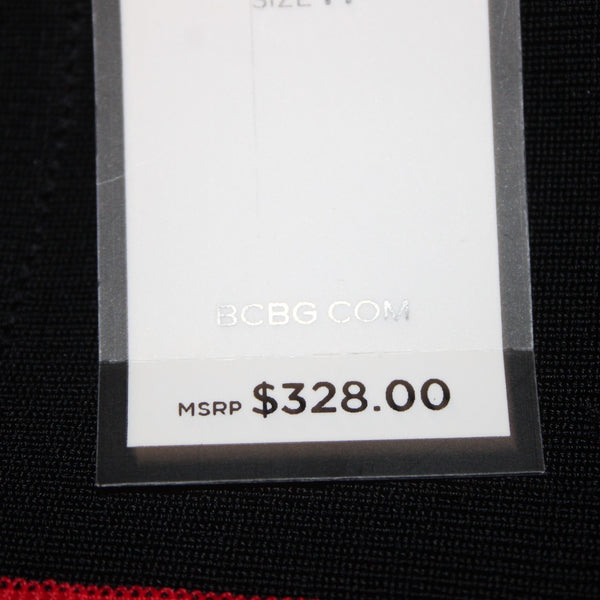 BCBG NEW $328 Sz M Black Red Body Conscious Rayon Nylon Spandex Midi Dress