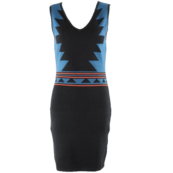Romeo & Juliet NEW $208 Sz M Black Blue Coral Flat Knit Rayon Blend Dress