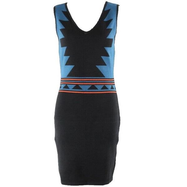 Romeo & Juliet NEW $208 Sz M Black Blue Coral Flat Knit Rayon Blend Dress