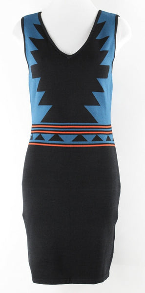 Romeo & Juliet NEW $208 Sz M Black Blue Coral Flat Knit Rayon Blend Dress