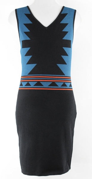 Romeo & Juliet NEW $208 Sz M Black Blue Coral Flat Knit Rayon Blend Dress