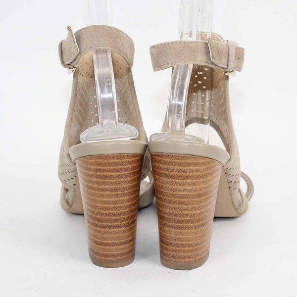 Isola Sz 9.5 Tan High Heel Slingback Strappy Perforated Suede Sandal