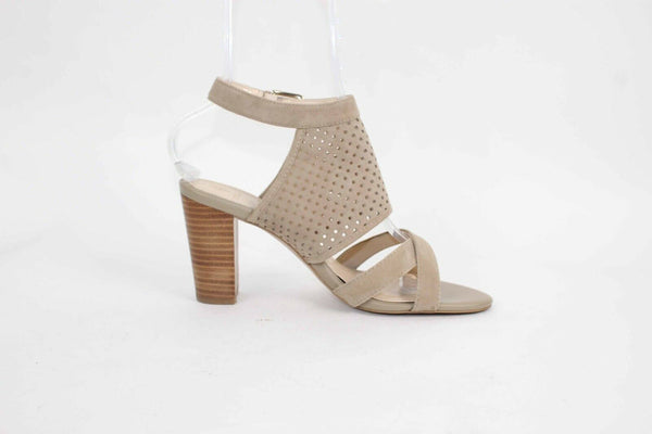 Isola Sz 9.5 Tan High Heel Slingback Strappy Perforated Suede Sandal