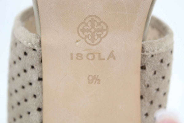 Isola Sz 9.5 Tan High Heel Slingback Strappy Perforated Suede Sandal
