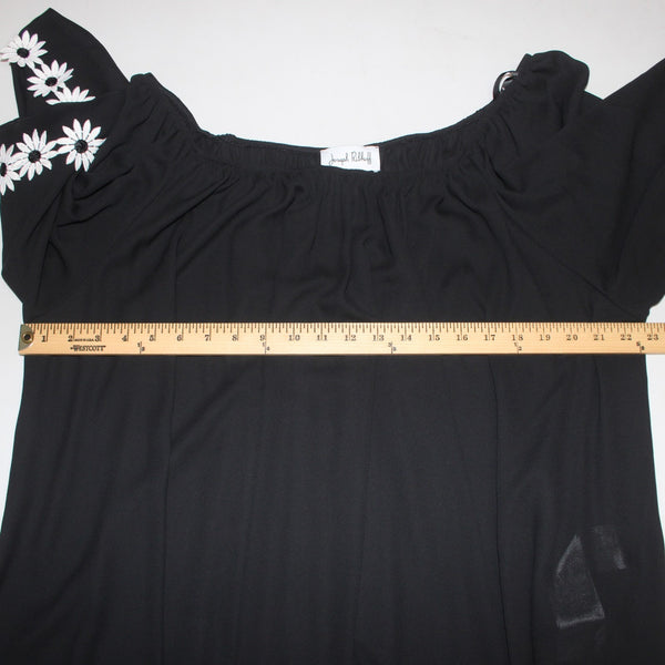 Joseph Ribkoff Top Sz 18 Black White Ruffle Shoulders Floral Embroidered Top