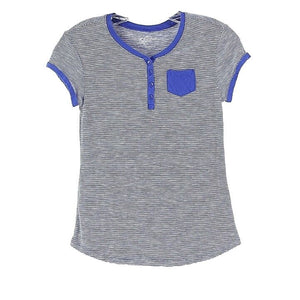 Justice Sz 12 Blue Trim Blue White Stripe Blue Pocket Cotton Polyester Top