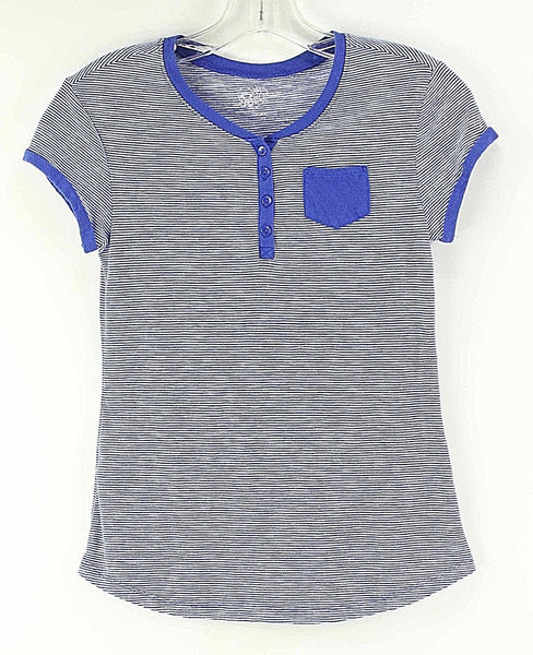 Justice Sz 12 Blue Trim Blue White Stripe Blue Pocket Cotton Polyester Top